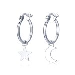 Silver Star and Moon Asymmetry Hanging Earrings - PANDORA Style - SCE681