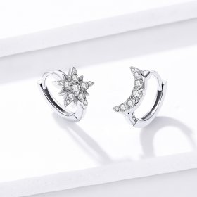 Pandora Style Silver Hoop Earrings, Moon & Star - BSE289