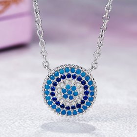 Silver Blue Circle Necklace - PANDORA Style - SCN099