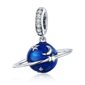 Pandora Style Silver Dangle Charm, Secret Planet, Blue Enamel - SCC933