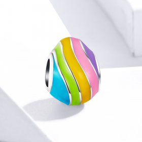 Pandora Style Silver Charm, Easter Egg, Multicolor Enamel - BSC223