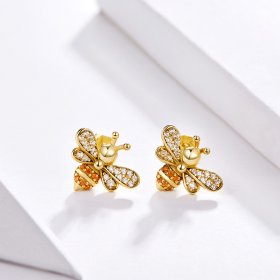 Gold-Plated Reiki Bee Stud Earrings - PANDORA Style - SCE344-B