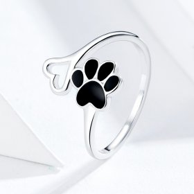 Pandora Style Silver Open Ring, Cat Claws, Black Enamel - SCR584