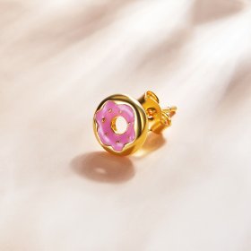 Pandora Style 18ct Gold Plated Hoop Earrings, Donut, Pink Enamel - SCE1163