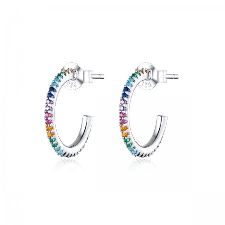 Pandora Style Silver Hoop Earrings, Rainbow - SCE837