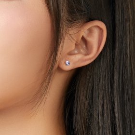 Pandora Style Silver Stud Earrings, Birthstone March - SCE862-3