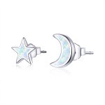 Pandora Style Silver Stud Earrings, Moon and Star - SCE875
