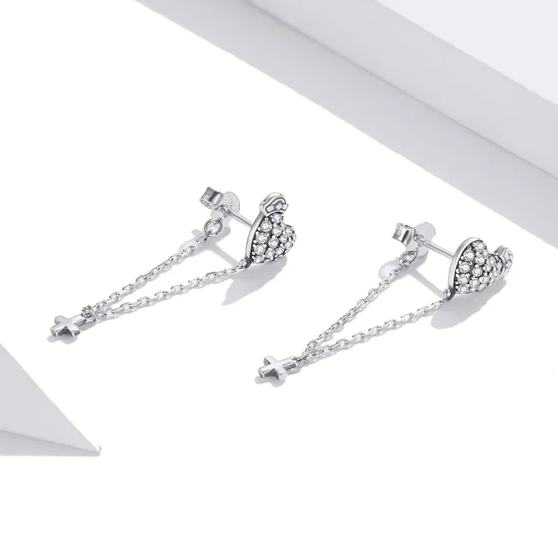 (image for) Angel In White Cross With Love Earrings - PANDORA Style - SCE969 - View 3