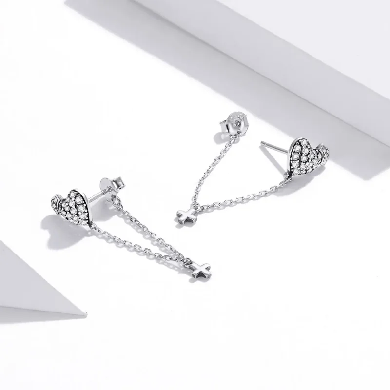 (image for) Angel In White Cross With Love Earrings - PANDORA Style - SCE969 - View 4