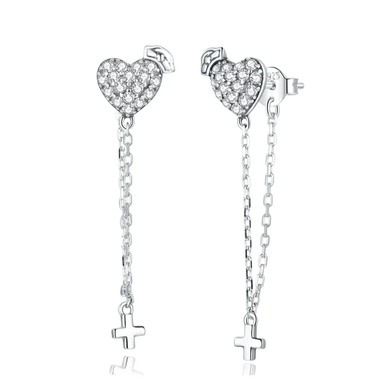 (image for) Angel In White Cross With Love Earrings - PANDORA Style - SCE969 - Product Image