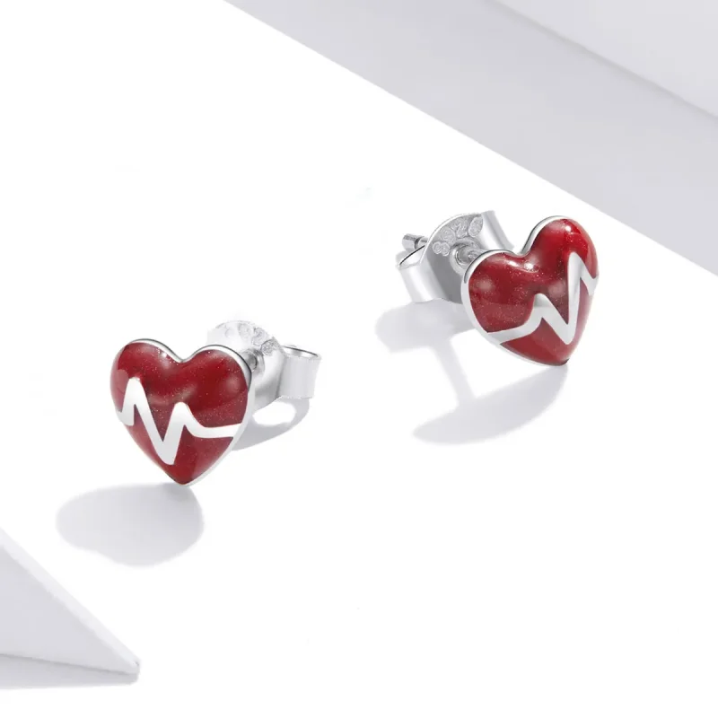 (image for) Angel In White Love Heartbeat Stud Earrings - PANDORA Style - SCE968 - View 2