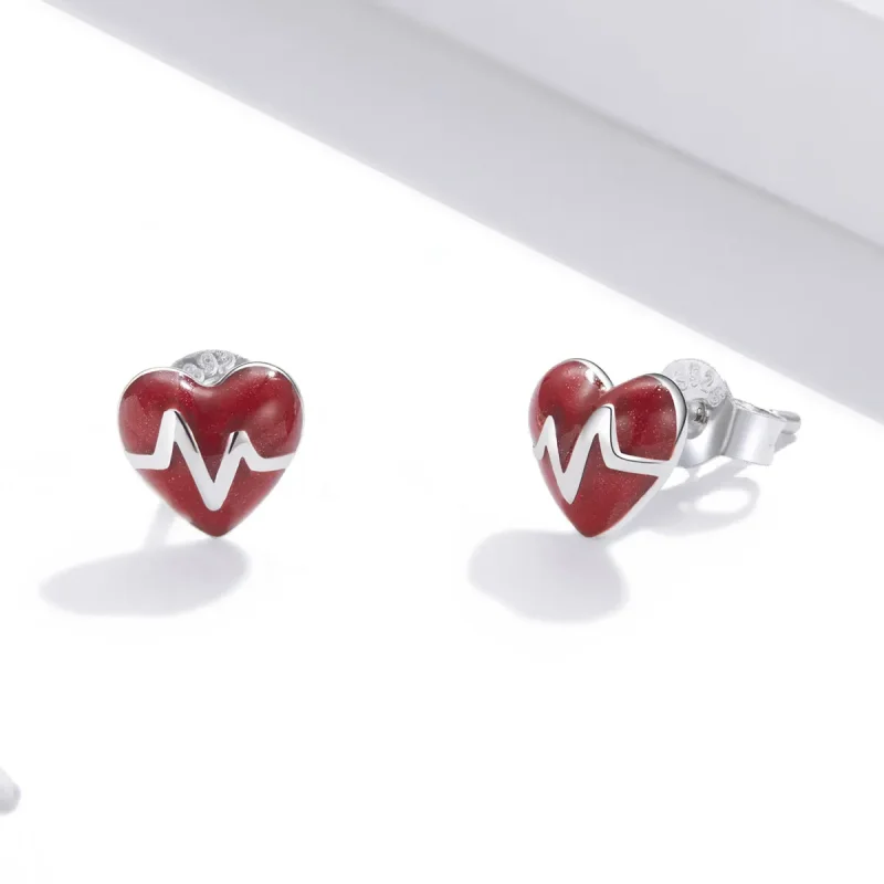 (image for) Angel In White Love Heartbeat Stud Earrings - PANDORA Style - SCE968 - View 3