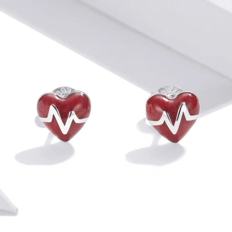 (image for) Angel In White Love Heartbeat Stud Earrings - PANDORA Style - SCE968 - View 4