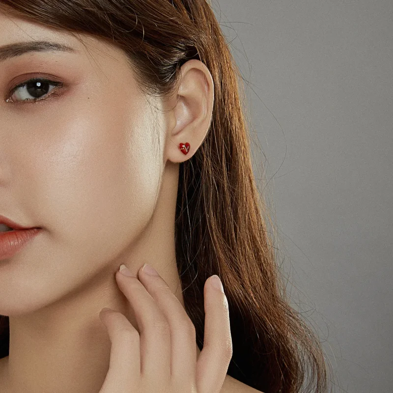 (image for) Angel In White Love Heartbeat Stud Earrings - PANDORA Style - SCE968 - View 5