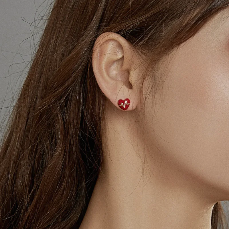 (image for) Angel In White Love Heartbeat Stud Earrings - PANDORA Style - SCE968 - View 7
