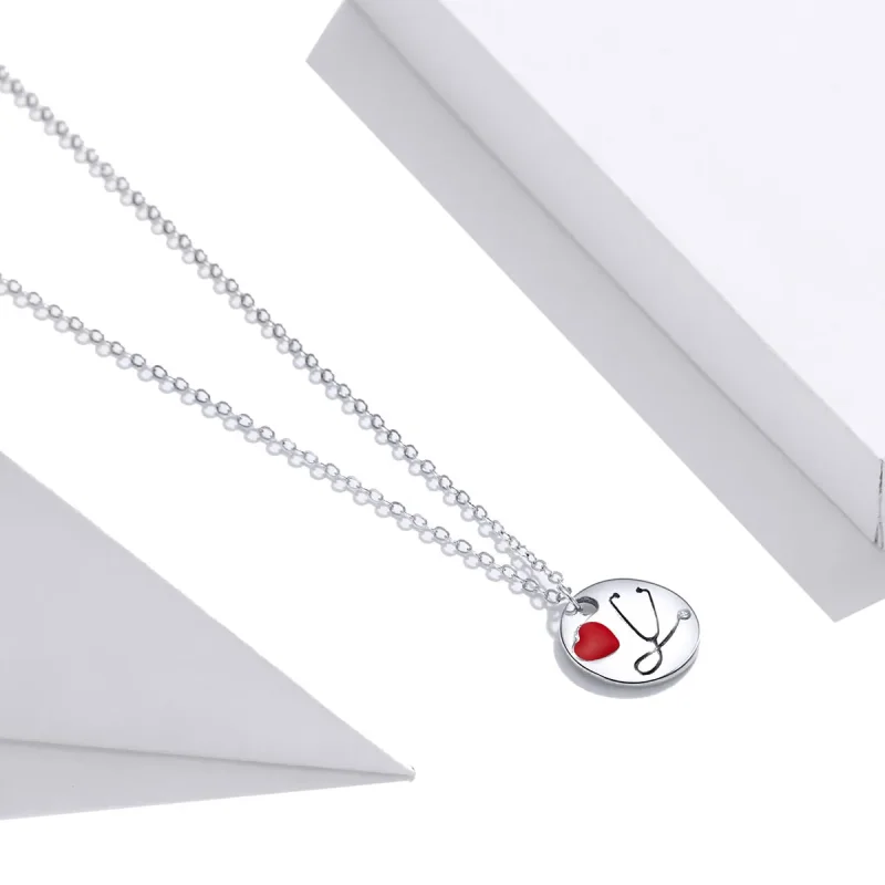 (image for) Angel In White Love Stethoscope Pendant Necklace - PANDORA Style - SCN426 - View 2