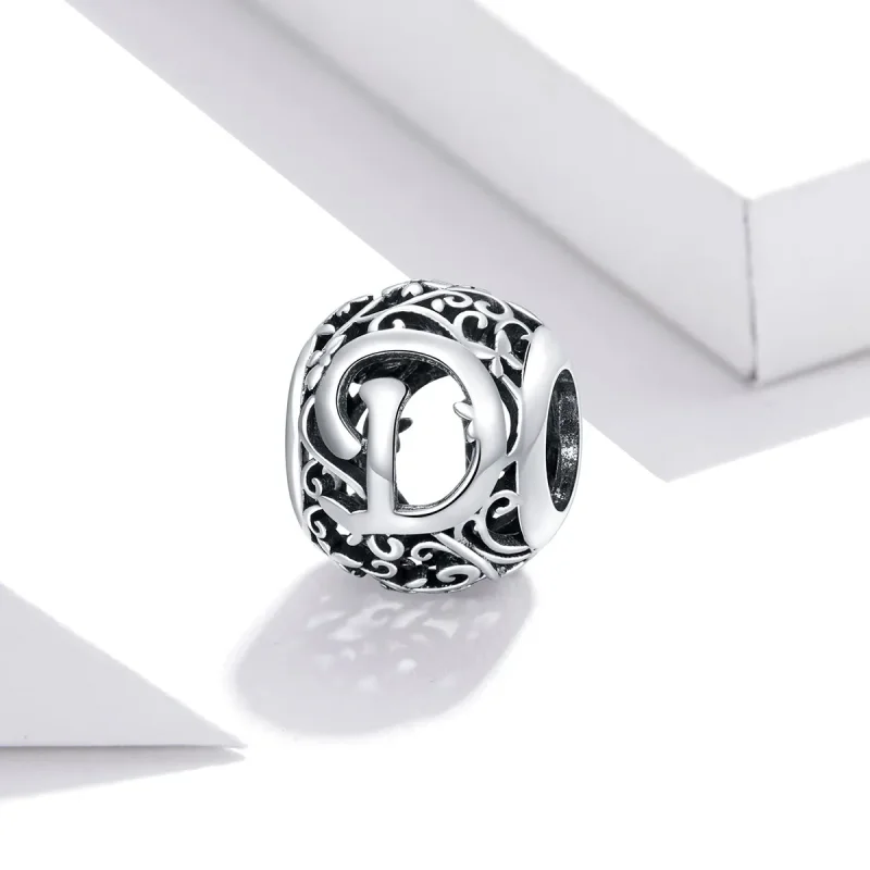 (image for) Openwork Flower Letter D Charm - PANDORA Style - SCC1444-D - View 2