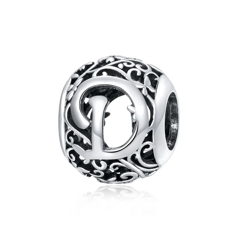 (image for) Openwork Flower Letter D Charm - PANDORA Style - SCC1444-D - Product Image