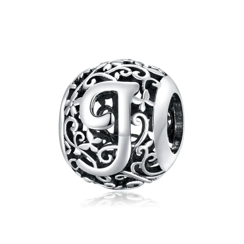 (image for) Openwork Flower Letter J Charm - PANDORA Style - SCC1444-J - Product Image