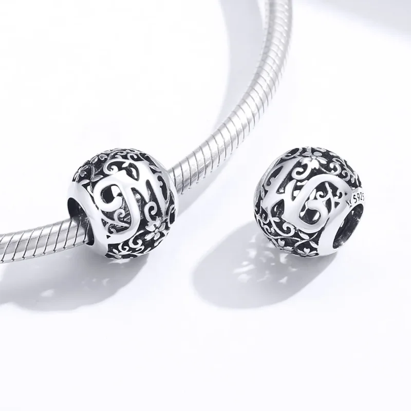 (image for) Openwork Flower Letter M Charm - PANDORA Style - SCC1444-M - View 4