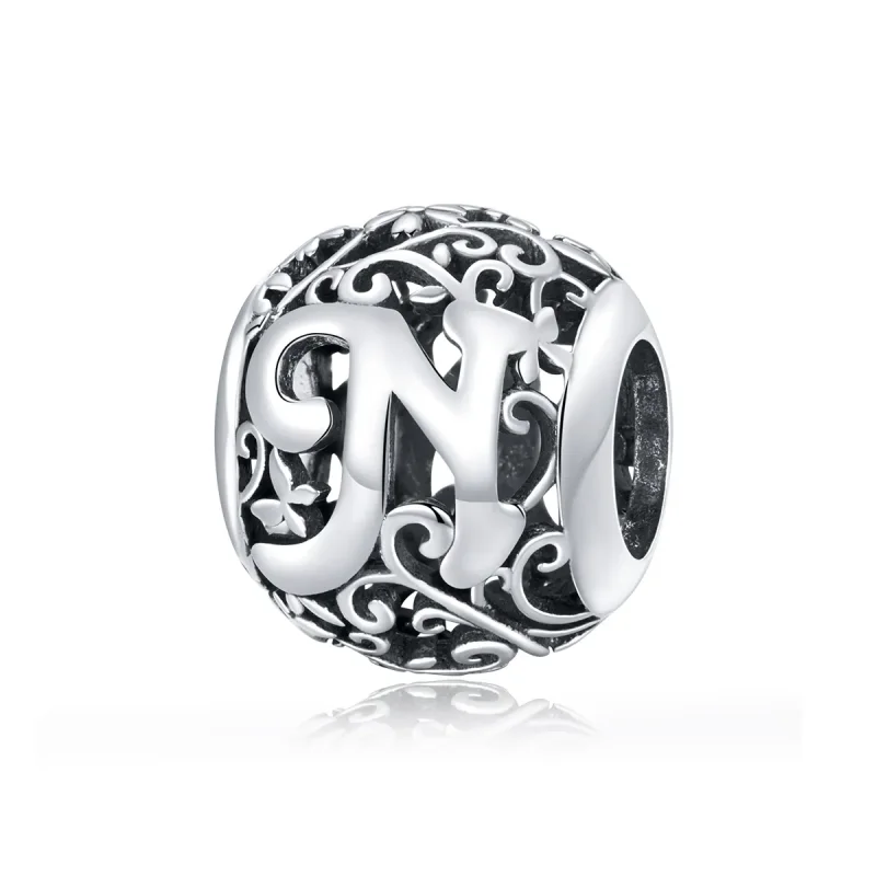 (image for) Openwork Flower Letter N Charm - PANDORA Style - SCC1444-N - Product Image