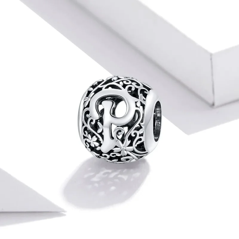 (image for) Openwork Flower Letter P Charm - PANDORA Style - SCC1444-P - View 2
