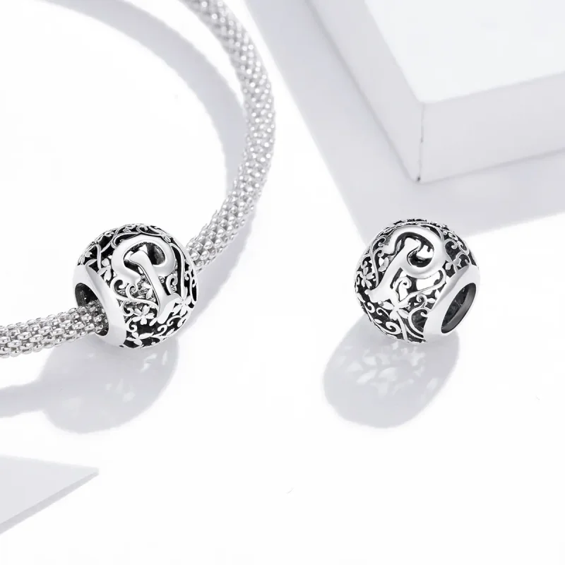 (image for) Openwork Flower Letter P Charm - PANDORA Style - SCC1444-P - View 4
