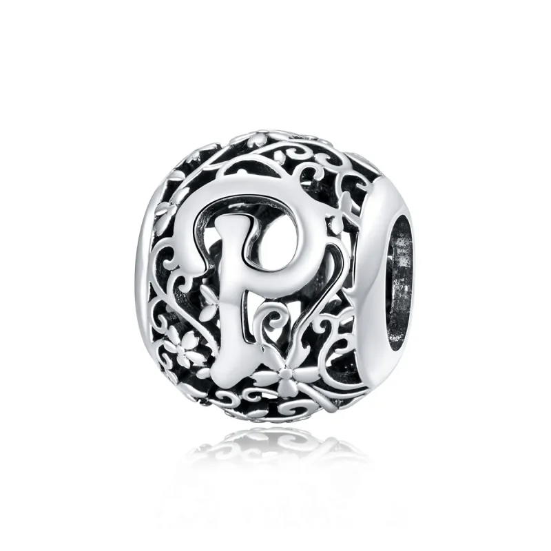 (image for) Openwork Flower Letter P Charm - PANDORA Style - SCC1444-P - Product Image