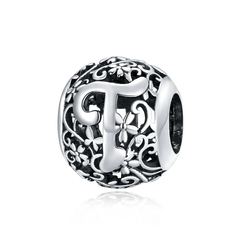 (image for) Openwork Flower Letter T Charm - PANDORA Style - SCC1444-T - Product Image