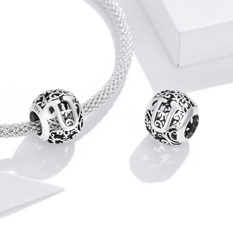 (image for) Openwork Flower Letter U Charm - PANDORA Style - SCC1444-U - View 4
