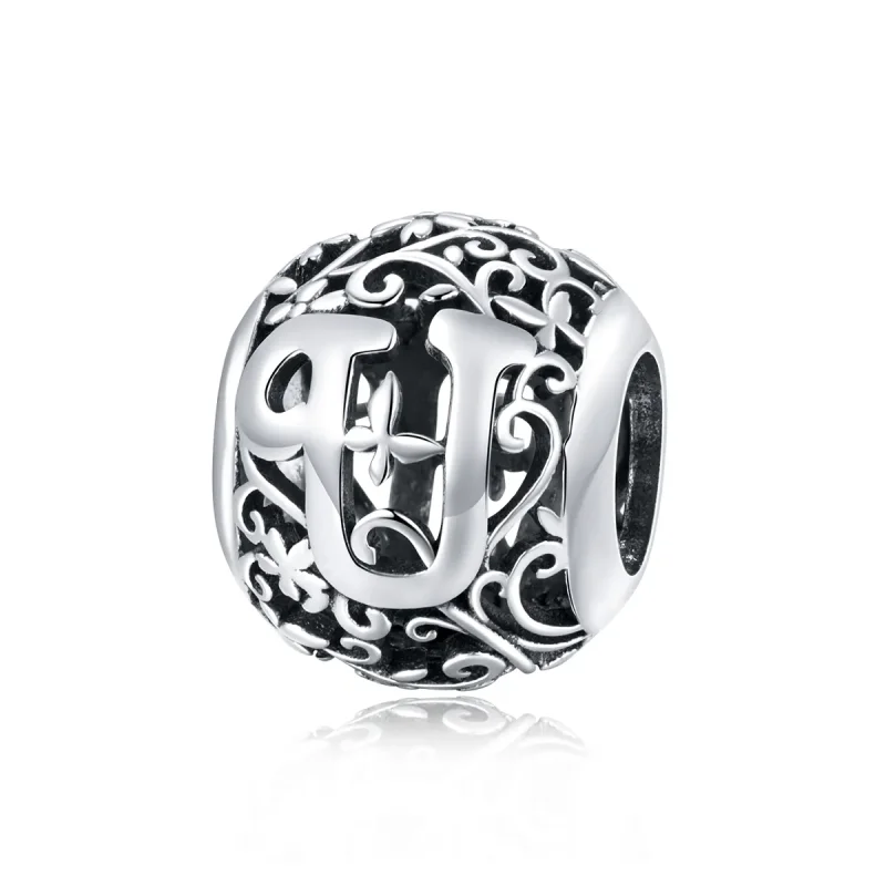 (image for) Openwork Flower Letter U Charm - PANDORA Style - SCC1444-U - Product Image