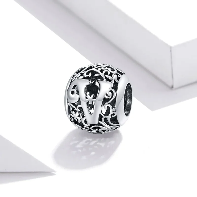 (image for) Openwork Flower Letter V Charm - PANDORA Style - SCC1444-V - View 2