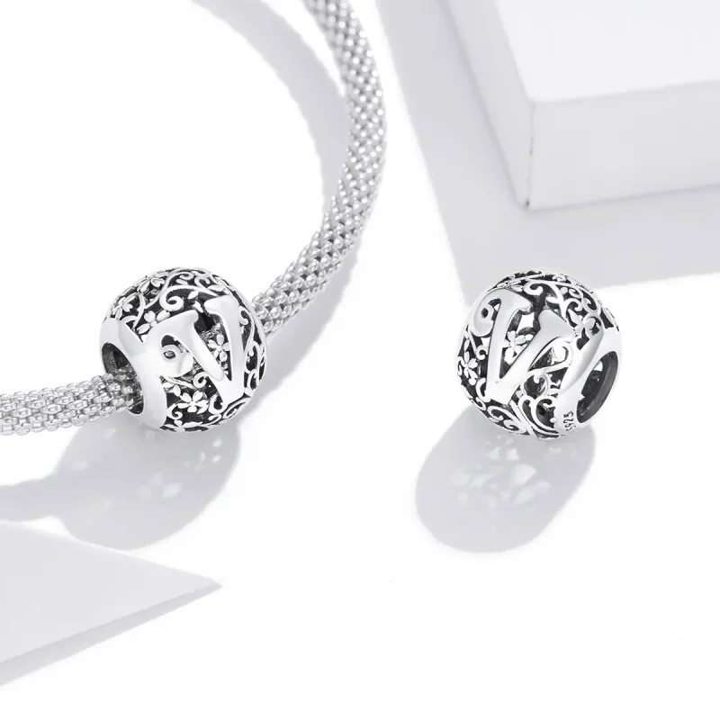 (image for) Openwork Flower Letter V Charm - PANDORA Style - SCC1444-V - View 4