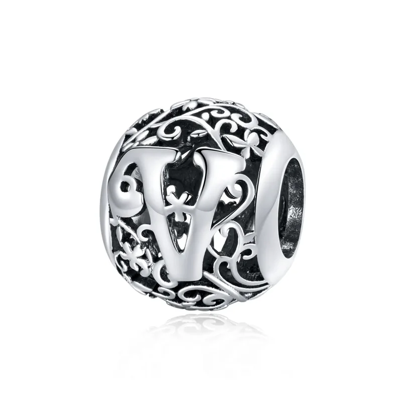 (image for) Openwork Flower Letter V Charm - PANDORA Style - SCC1444-V - Product Image