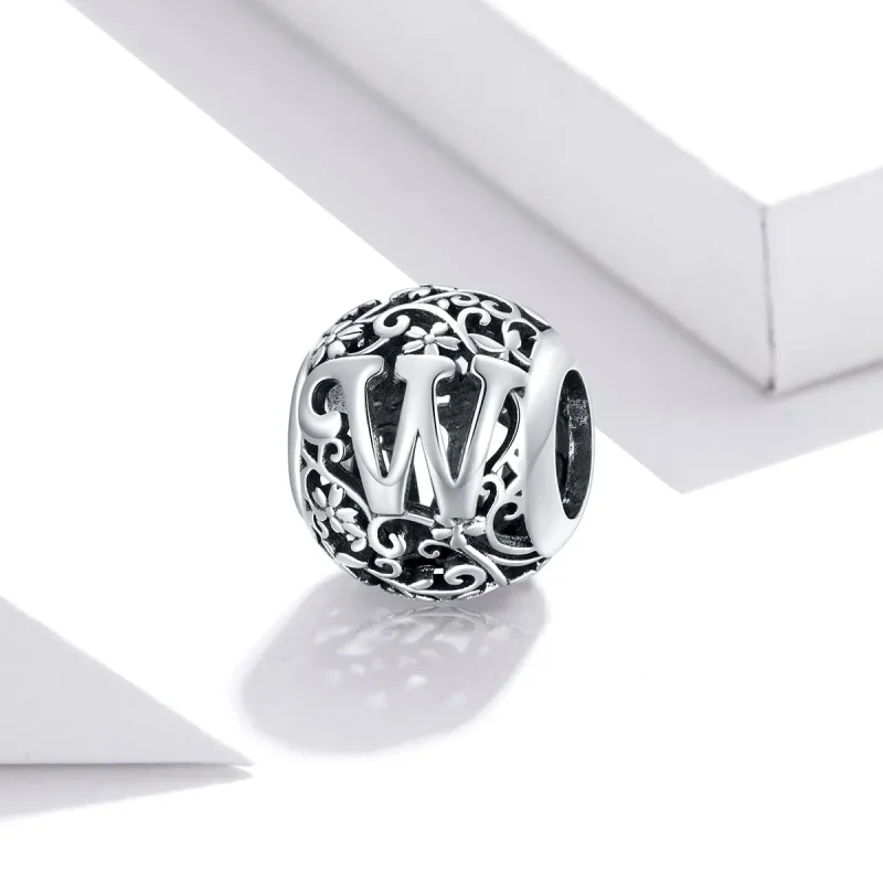 (image for) Openwork Flower Letter W Charm - PANDORA Style - SCC1444-W - View 2