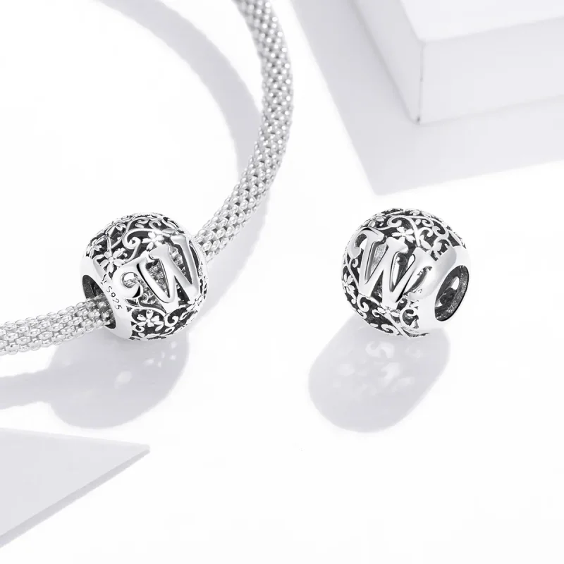 (image for) Openwork Flower Letter W Charm - PANDORA Style - SCC1444-W - View 4
