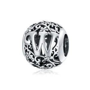 (image for) Openwork Flower Letter W Charm - PANDORA Style - SCC1444-W 
