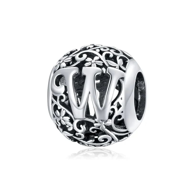 (image for) Openwork Flower Letter W Charm - PANDORA Style - SCC1444-W - Product Image