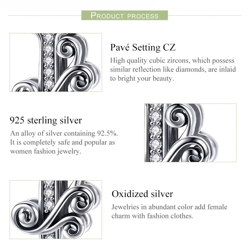 (image for) PANDORA Style Sparkling Pavé Flower Letter I Charm - BSC030-I - View 6