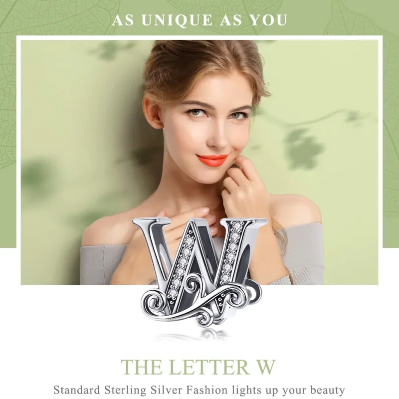 (image for) PANDORA Style Sparkling Pavé Flower Letter W Charm - BSC030-W - View 7