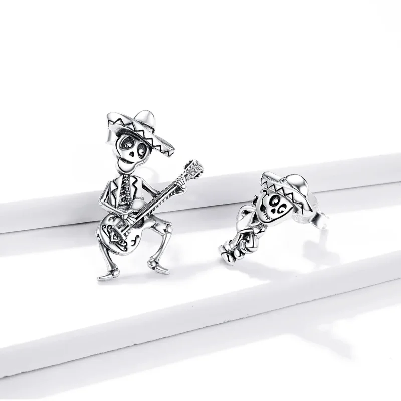 (image for) PANDORA Style Guitar Skull Man Stud Earrings - BSE420 - View 2