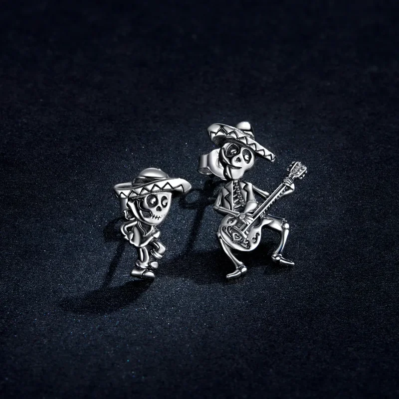 (image for) PANDORA Style Guitar Skull Man Stud Earrings - BSE420 - View 3