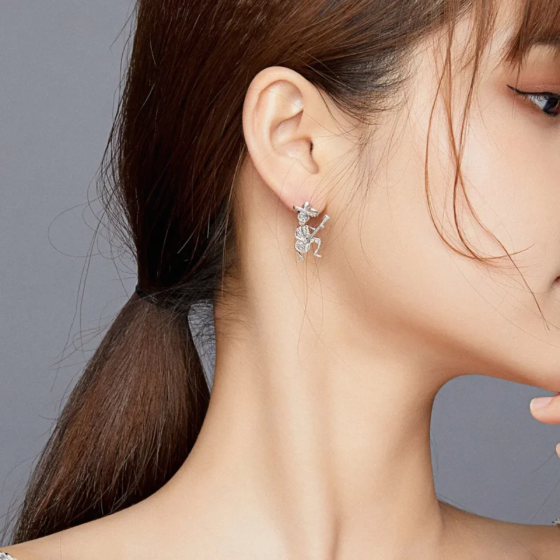 (image for) PANDORA Style Guitar Skull Man Stud Earrings - BSE420 - View 5