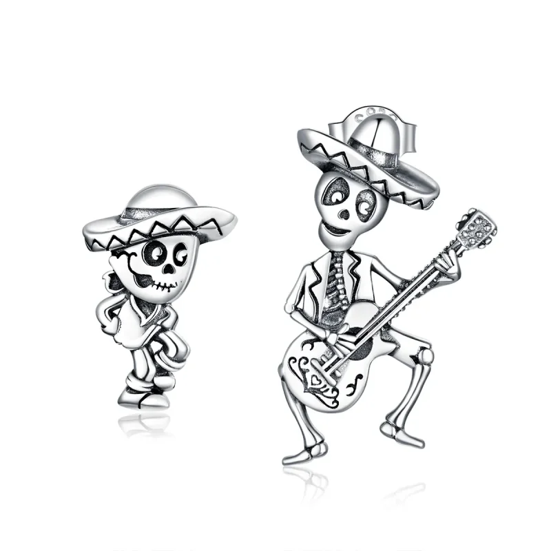 (image for) PANDORA Style Guitar Skull Man Stud Earrings - BSE420 - Product Image