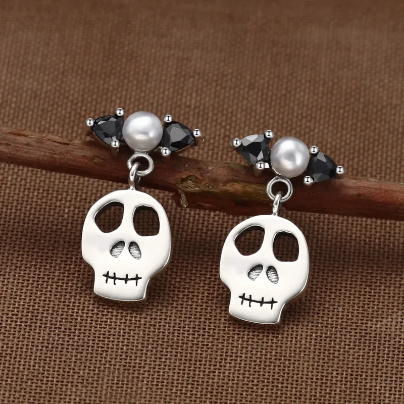 (image for) PANDORA Style Personality Skull Drop Earrings - VSE084 - View 3