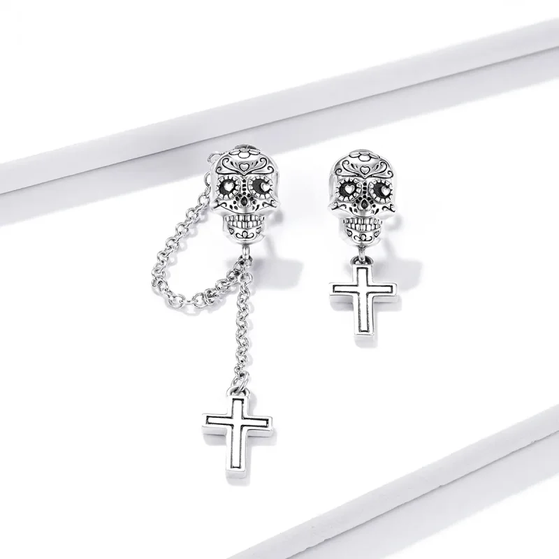 (image for) PANDORA Style Skull Cross Drop Earrings - BSE419 - View 2