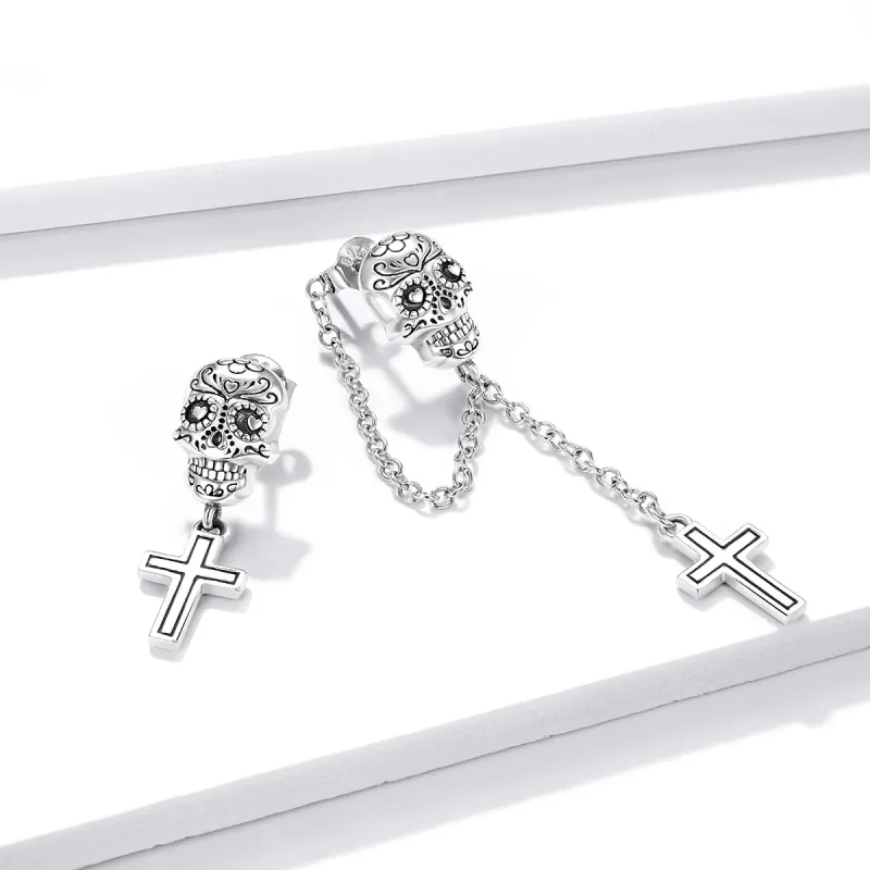 (image for) PANDORA Style Skull Cross Drop Earrings - BSE419 - View 4