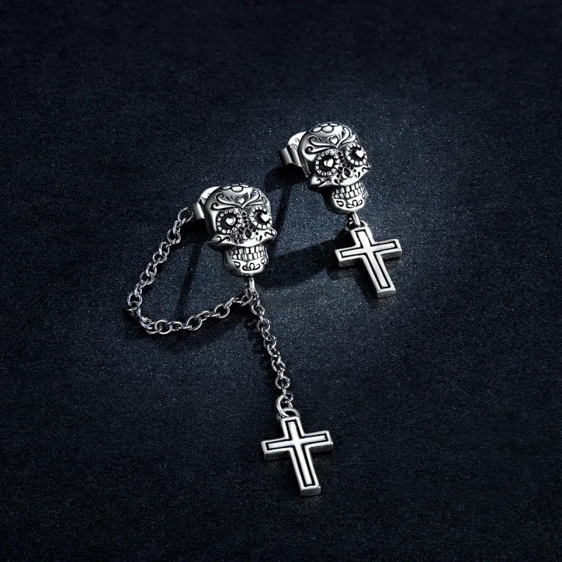 (image for) PANDORA Style Skull Cross Drop Earrings - BSE419 - View 5