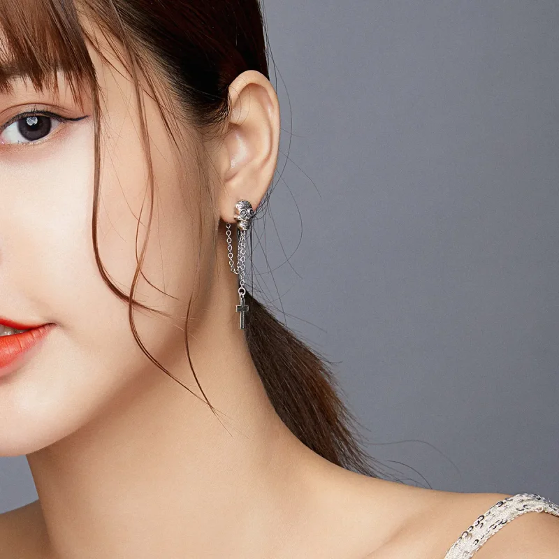 (image for) PANDORA Style Skull Cross Drop Earrings - BSE419 - View 7