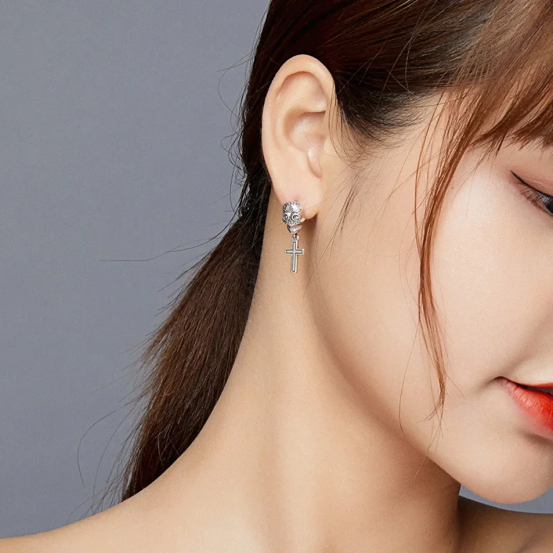 (image for) PANDORA Style Skull Cross Drop Earrings - BSE419 - View 9